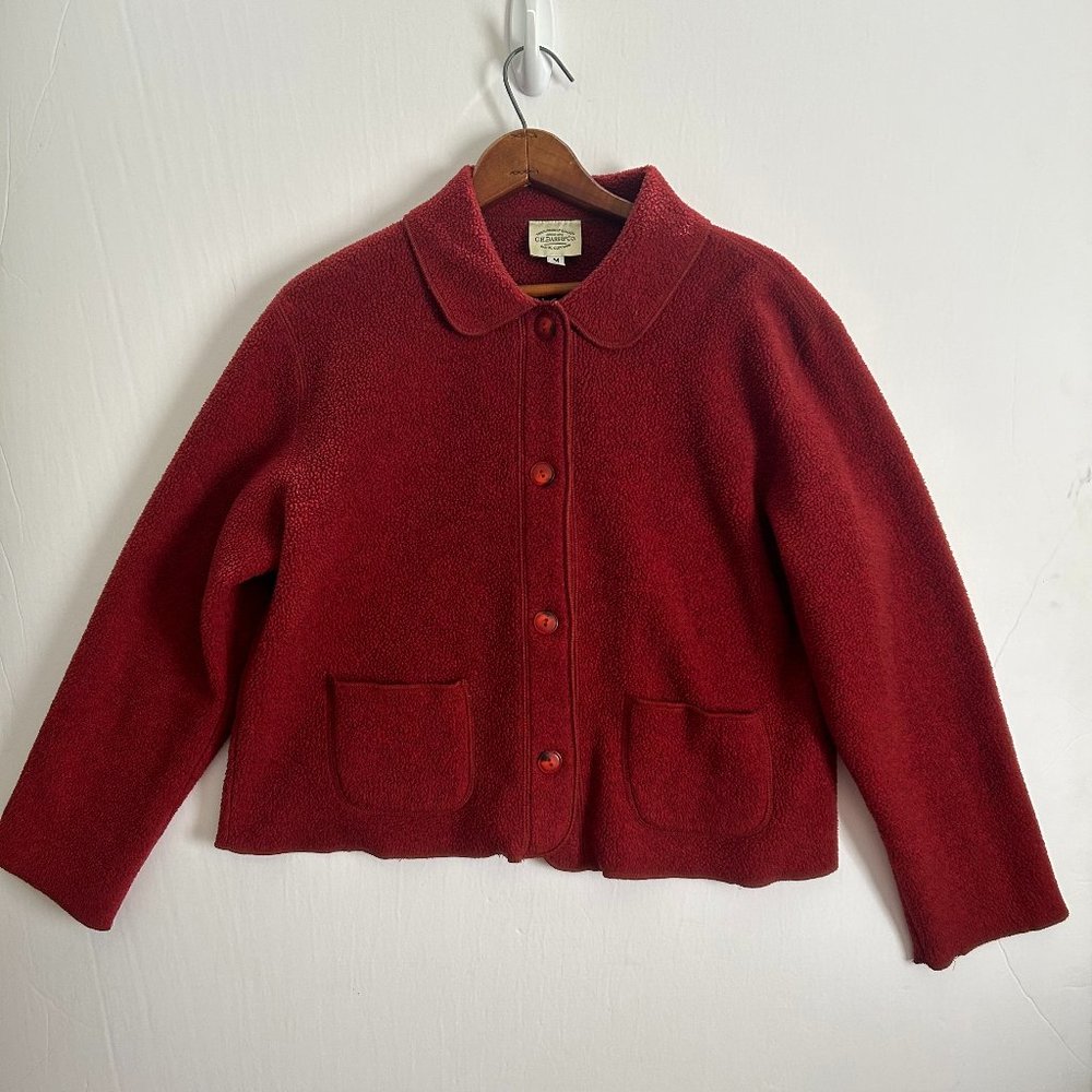 G.H. BASS & CO Women's Fleece Jacket Vintage Button Up Pockets Red Orange Medium